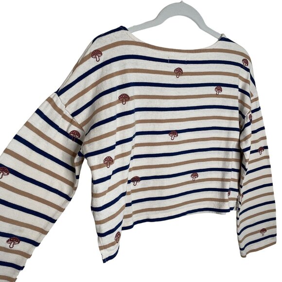 Madewell Embroidered Organic Cotton Mushroom Striped Top, S - Picture 5 of 11